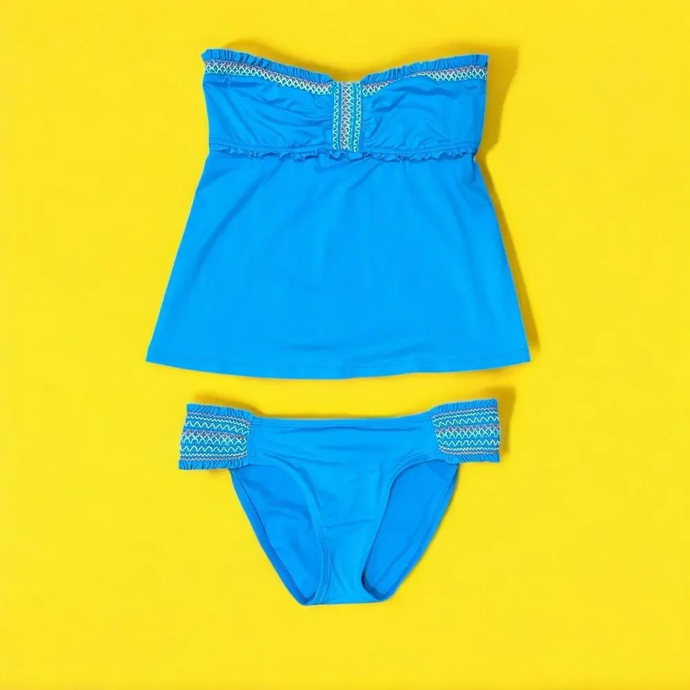 Lucky Brand Womens 2 Piece‎ Bandeau Blue Small /med Babydoll Y2K Swimsuit Ruffle